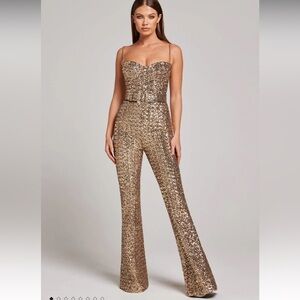 NADINE MERABI Lucinda gold belted jumpsuit worn once for a few hours